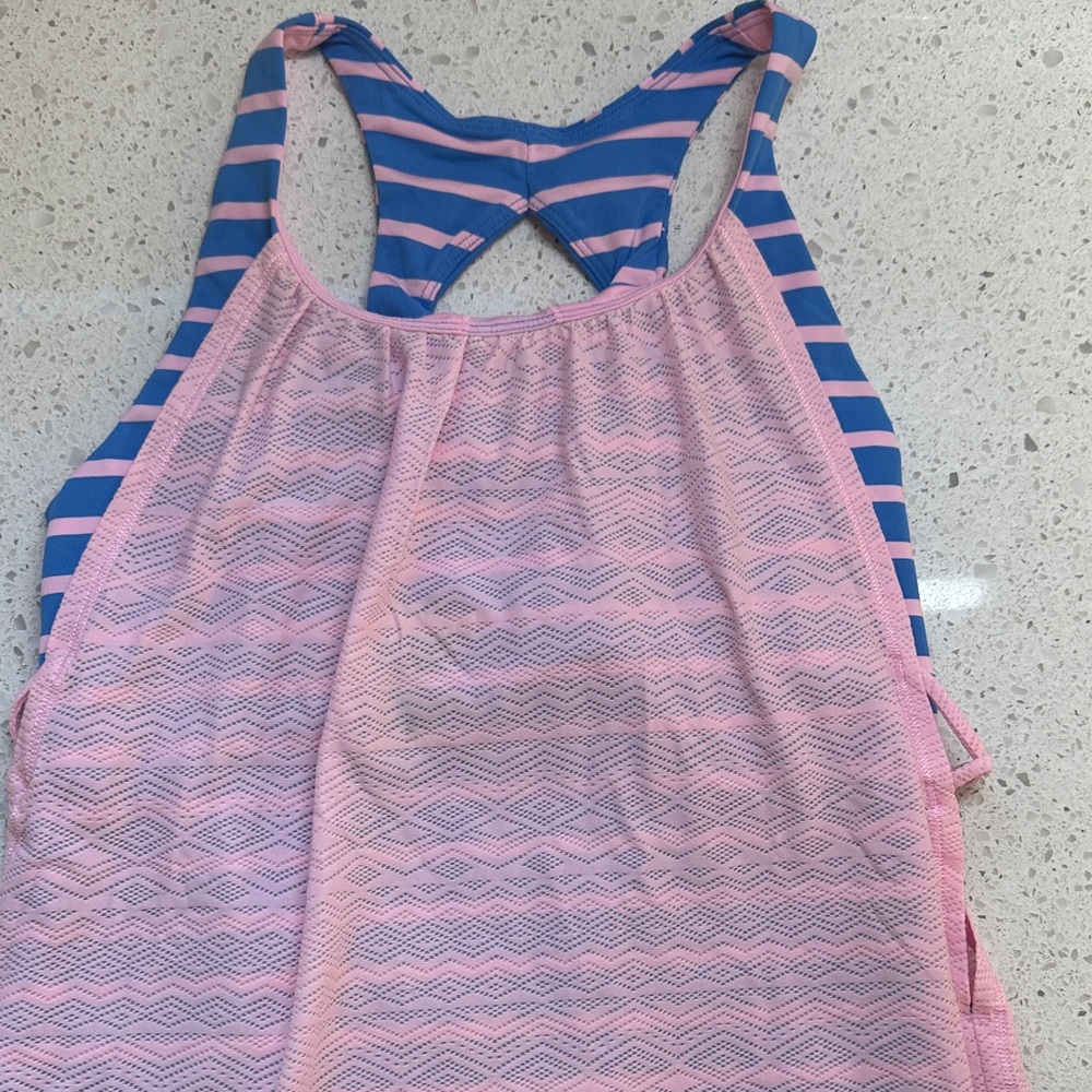 Girls Ivivva by Lululemon Pink and Blue Striped Tank Top